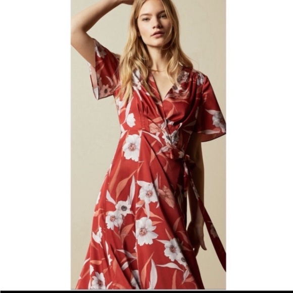 NWT TED BAKER ERICA CABANA PRINT DIP HEM WRAP DRESS SZ US 6  OR TED SZ 2 - Picture 3 of 8